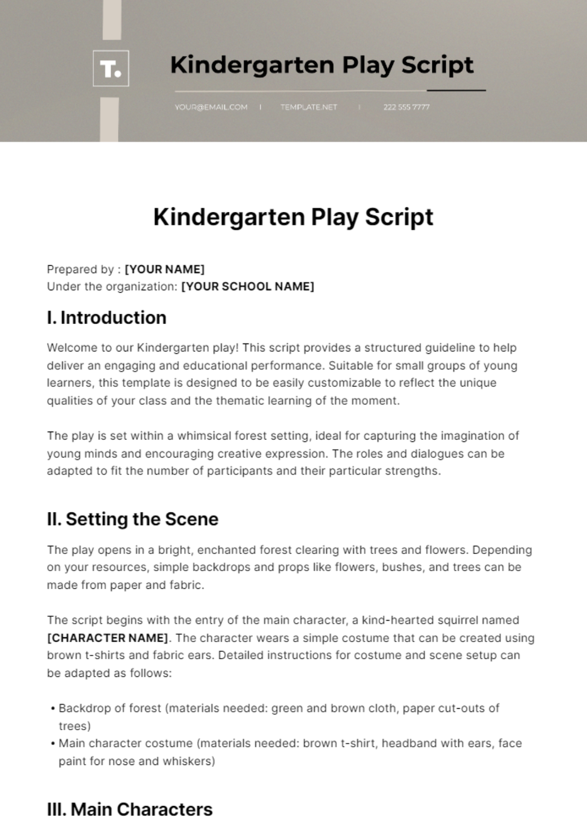 Kindergarten Play Script Template