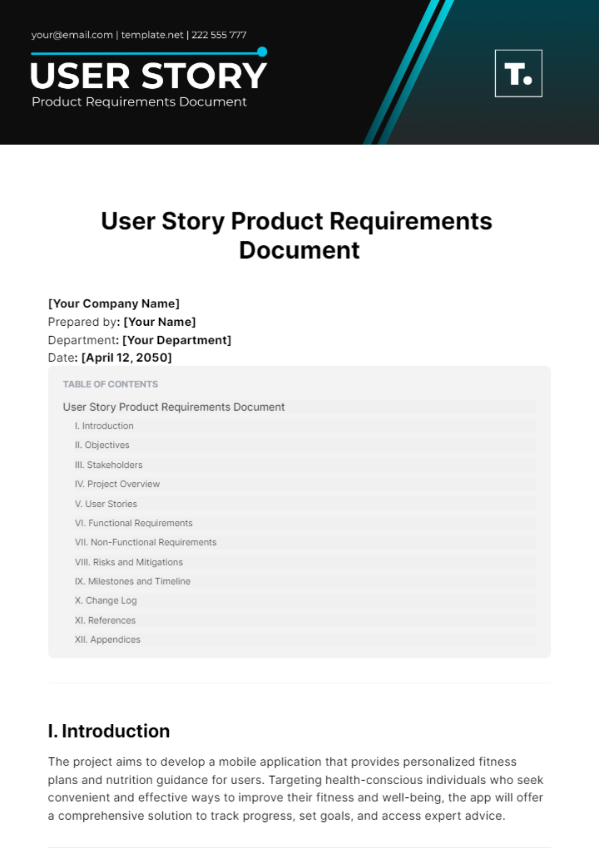 User Story Product Requirements Document Template