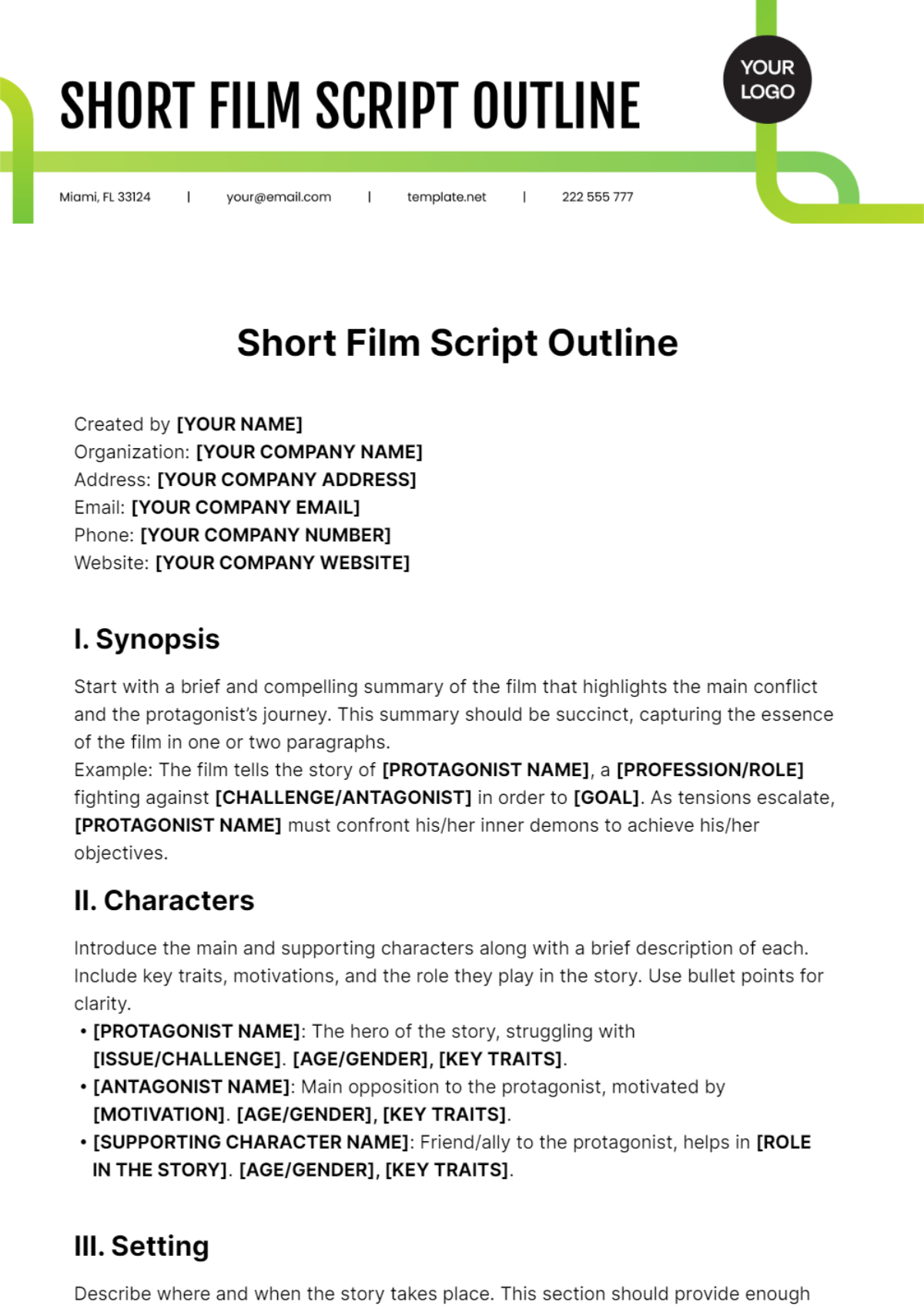 Short Film Script Outline Template