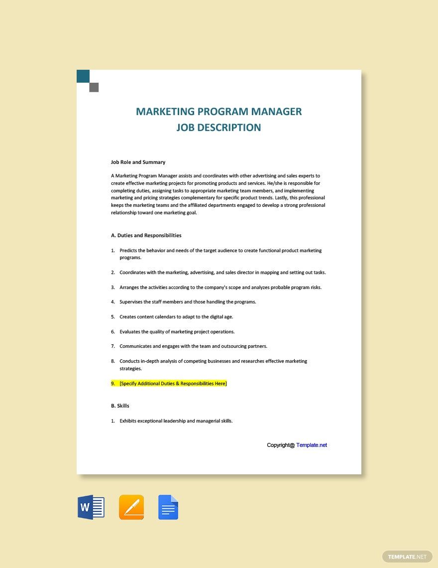 Marketing Program Manager Job Ad/Description Template