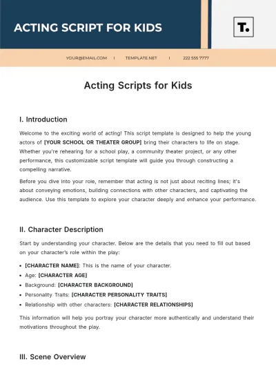 Free Acting Scripts For Kids Template to Edit Online