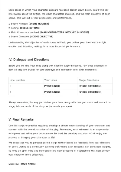Free Acting Scripts For Kids Template to Edit Online