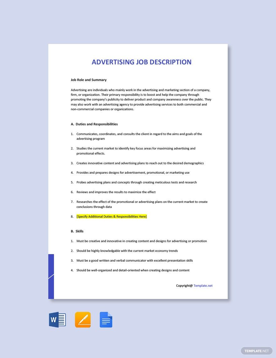 Advertising Job Description Templates Design Free Download 