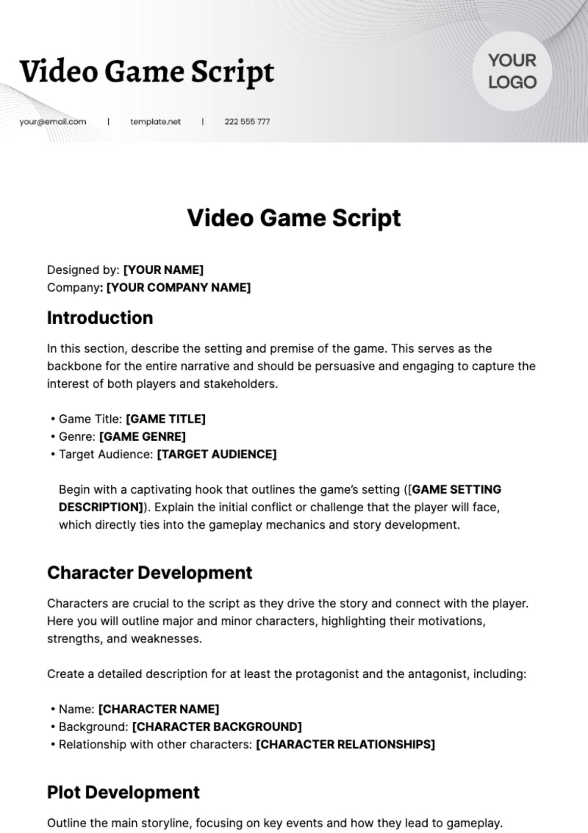 Video Game Script Template