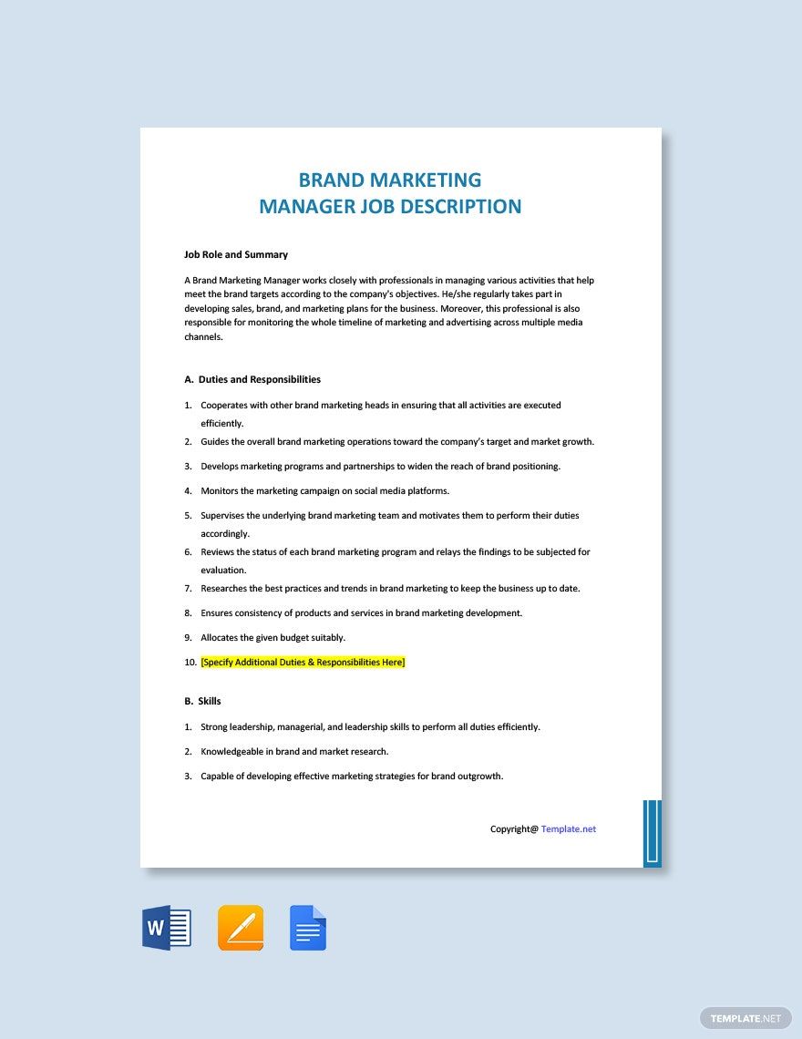 Brand Marketing Manager Job Ad and Description Template