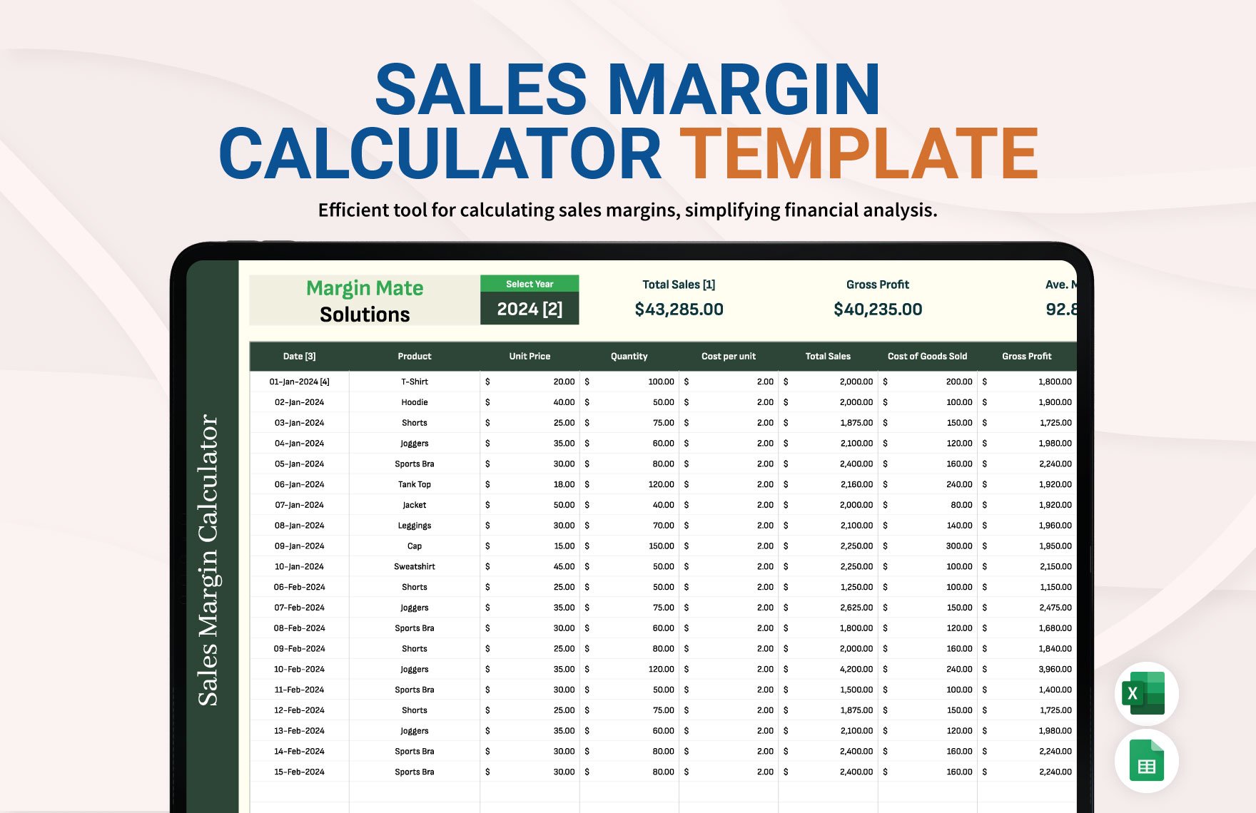 Sales Margin Calculator Template in Excel, Google Sheets