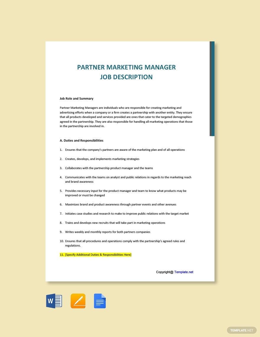 Partner Marketing Manager Job Ad and Description Template in Word, Google Docs, PDF, Apple Pages
