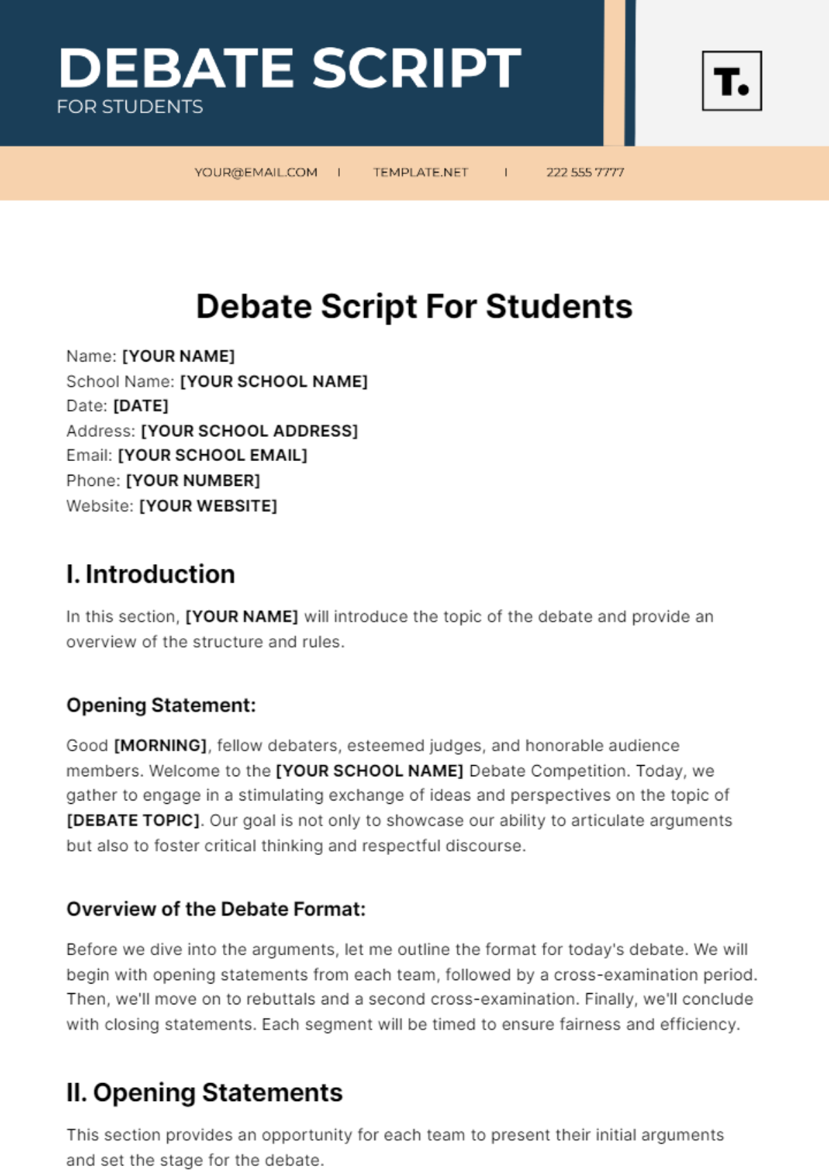 Debate Script For Students Template