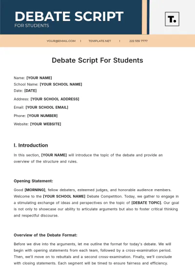 Free Debate Script For Students Template to Edit Online