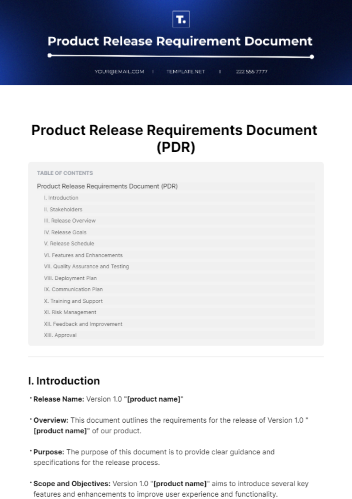 Product Release Requirements Document Template