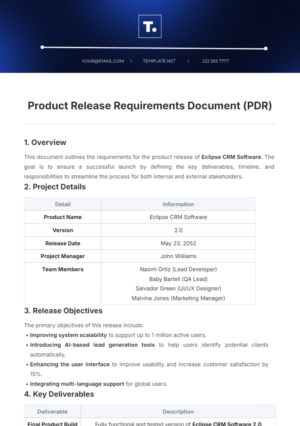 Product Release Requirements Document Template - Edit Online & Download