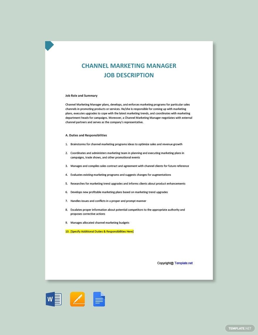 Channel Marketing Manager Job Ad and Description Template