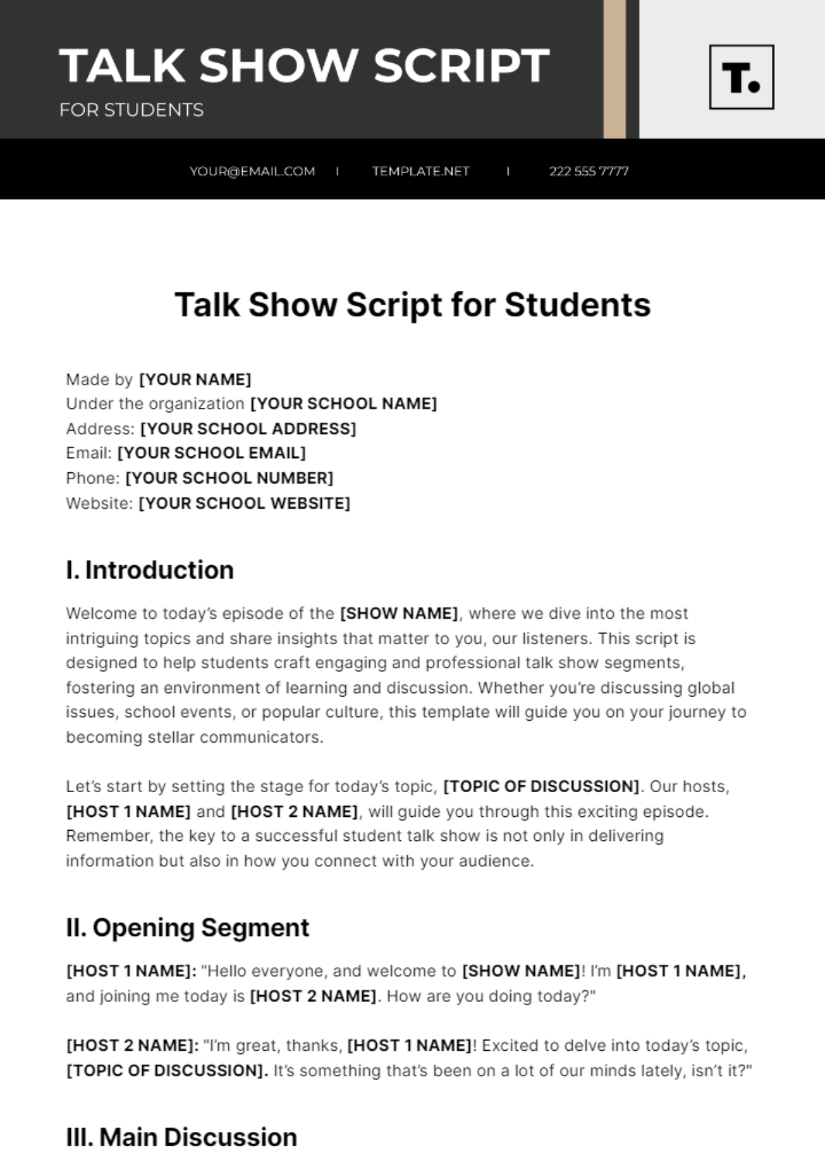 Talk Show Script For Students Template