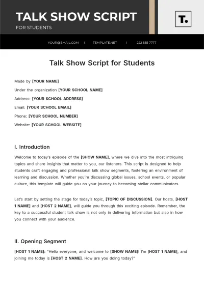 Free Talk Show Script For Students Template to Edit Online