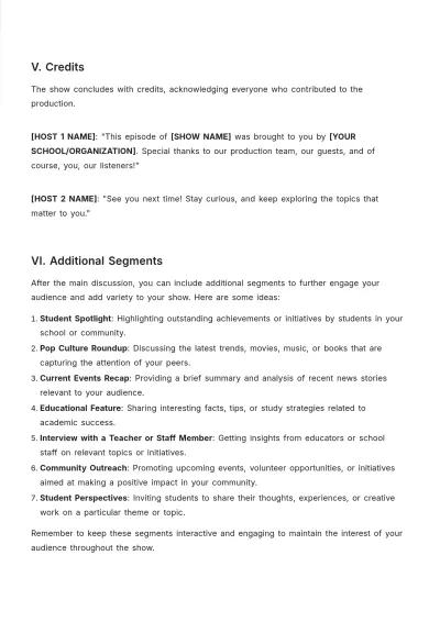 Free Talk Show Script For Students Template to Edit Online