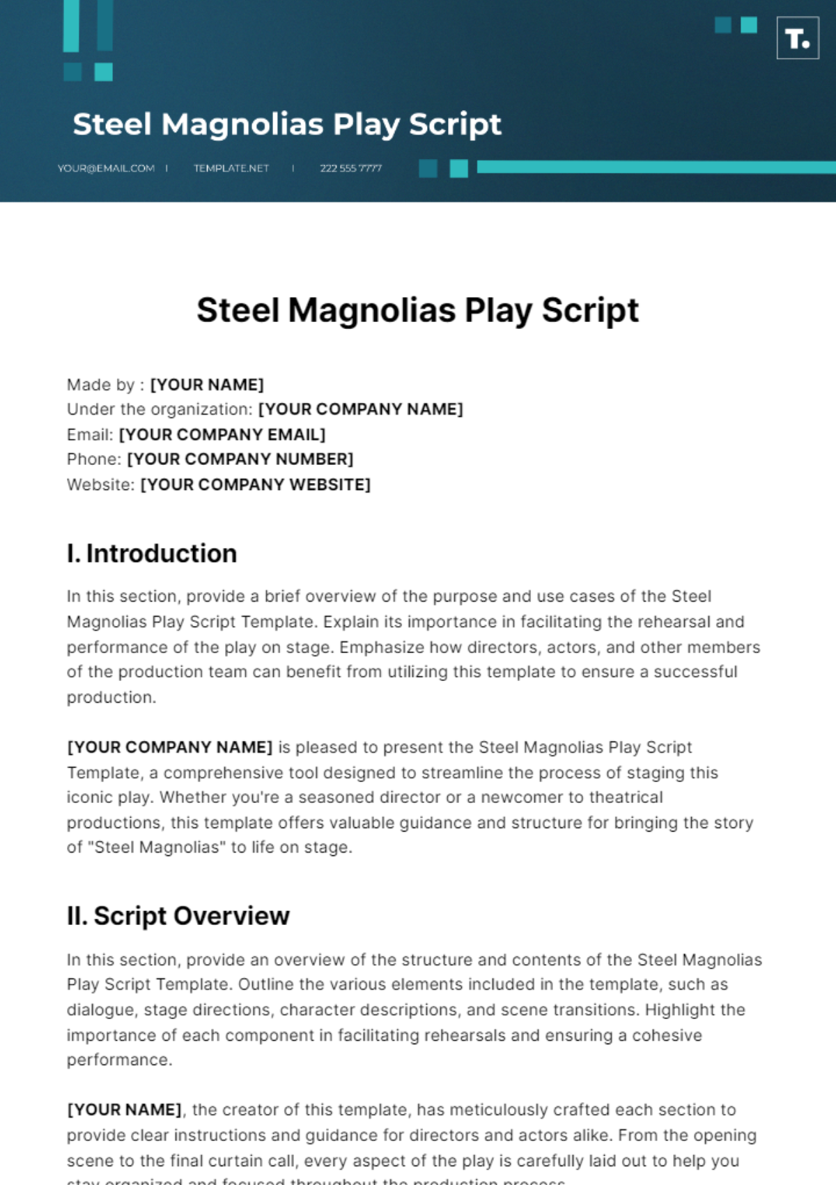 Steel Magnolias Play Script Template