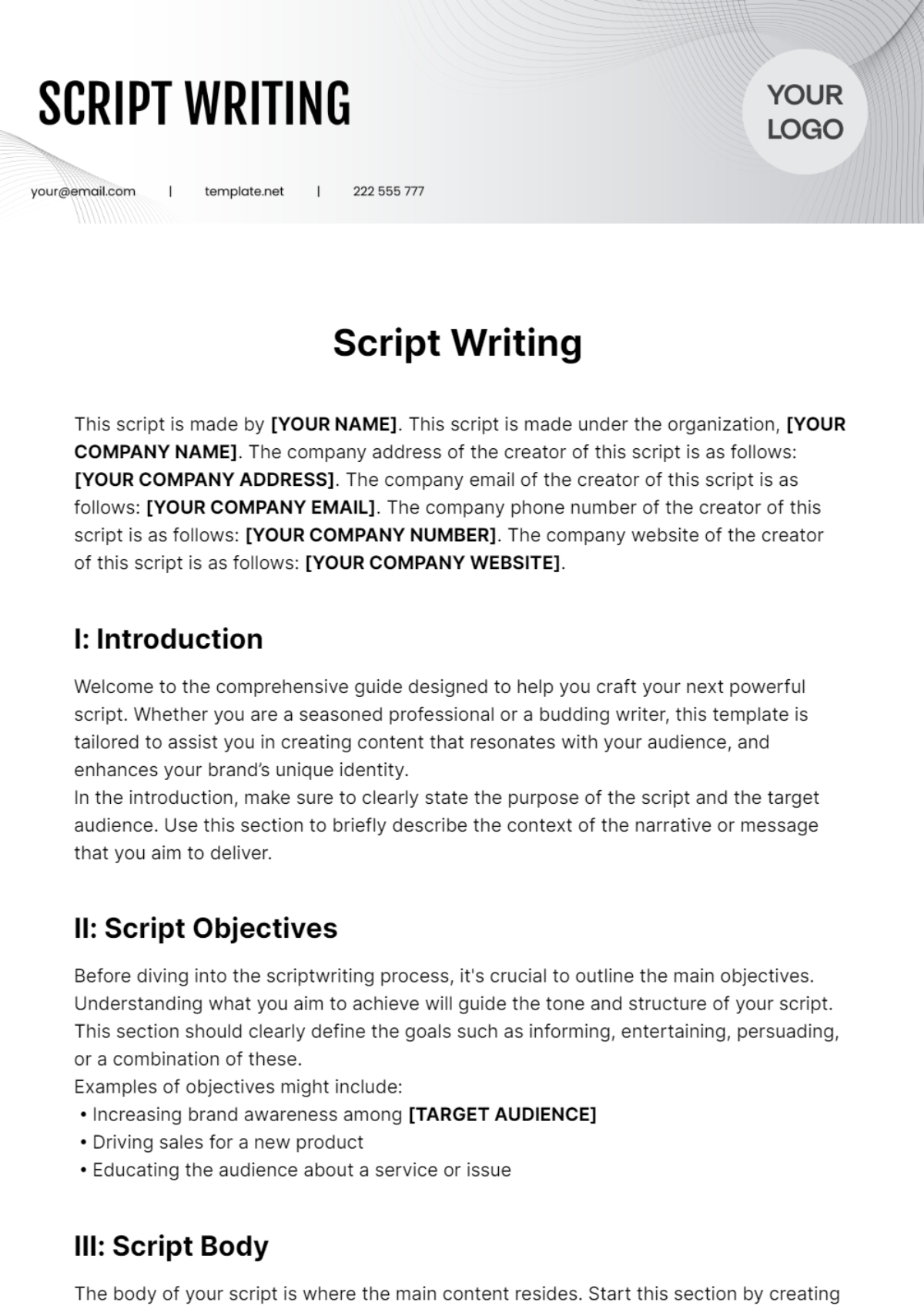 Script Writing Template - Edit Online & Download