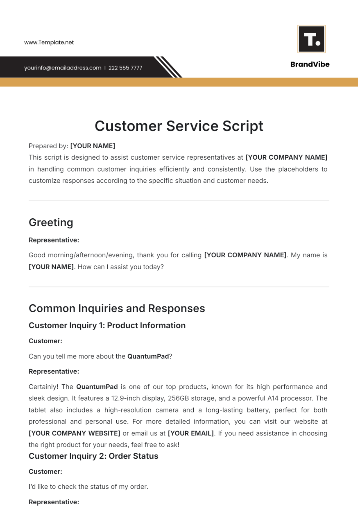 Customer Service Script Template - Edit Online & Download