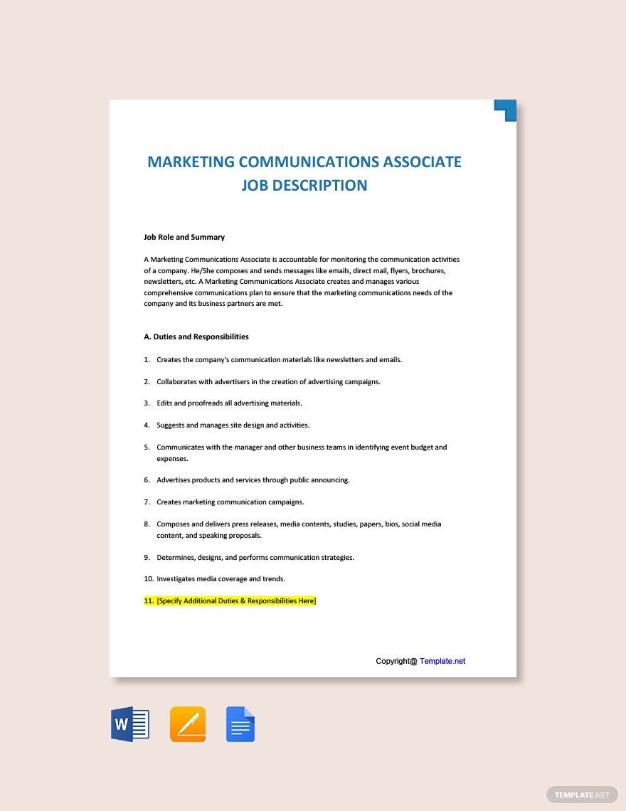 Marketing Communications Associate Job Description