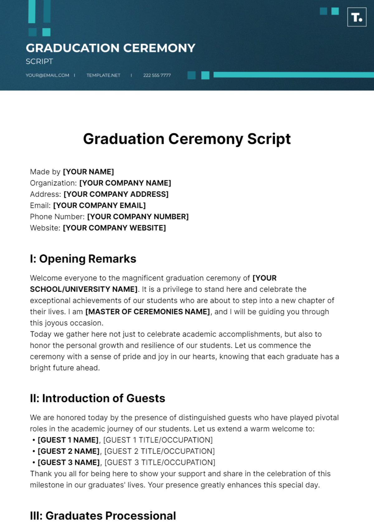 Graduation Script Template