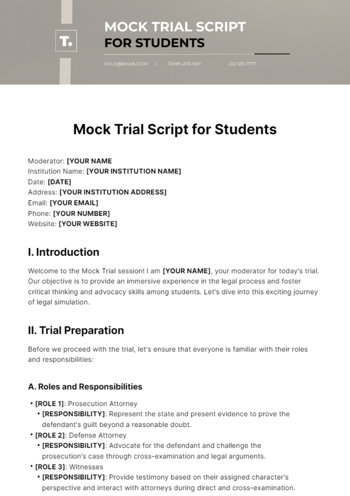 Mock Trial Script For Students Template