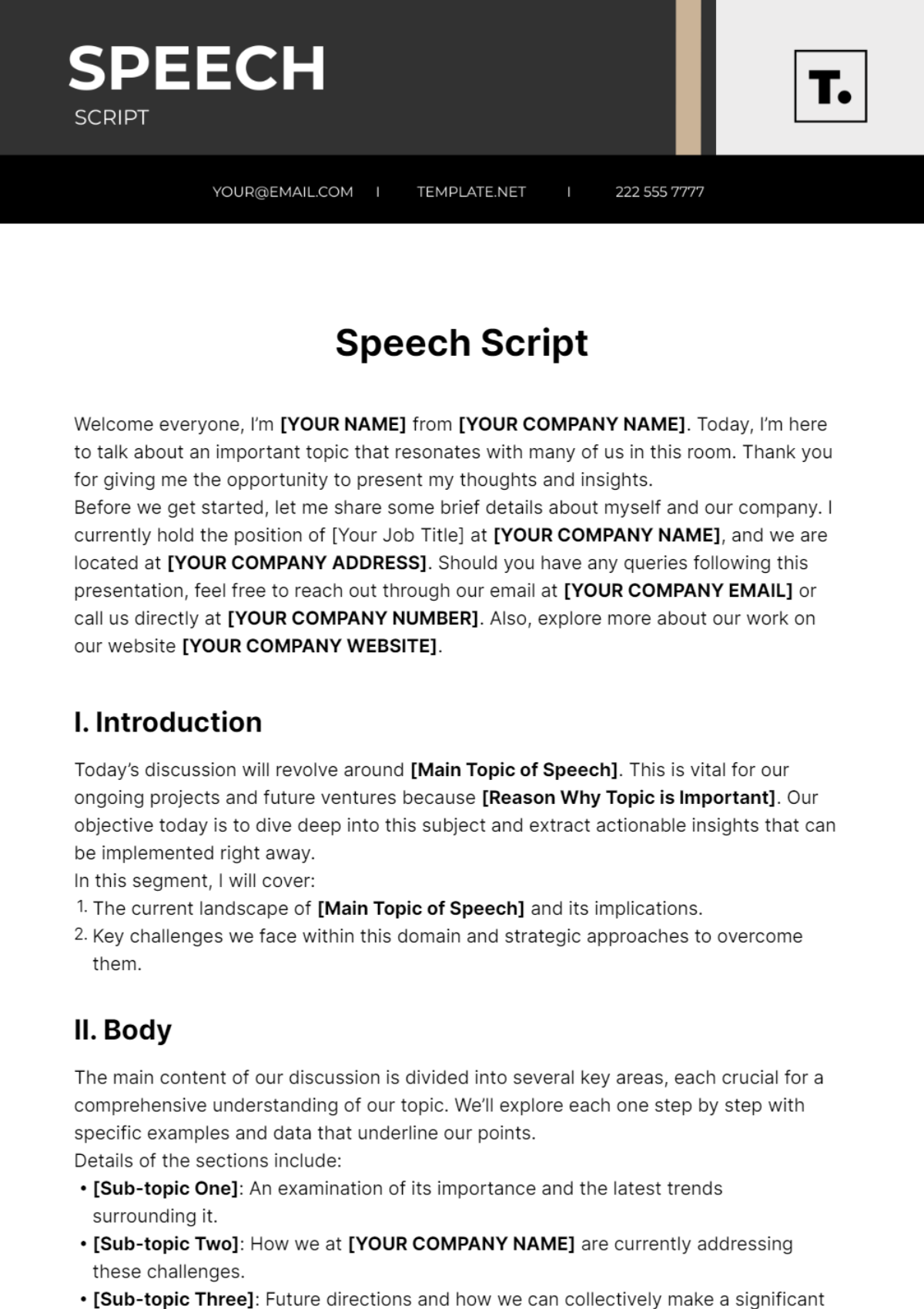 Speech Script Template - Edit Online & Download