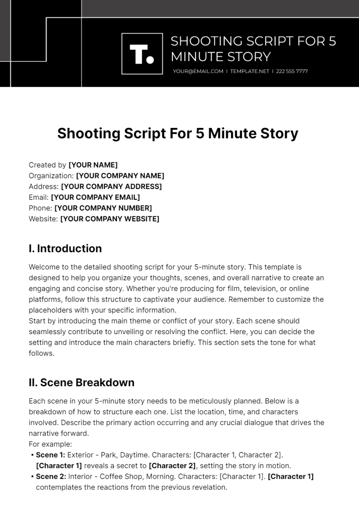 Shooting Script For 5 Minute Story Template