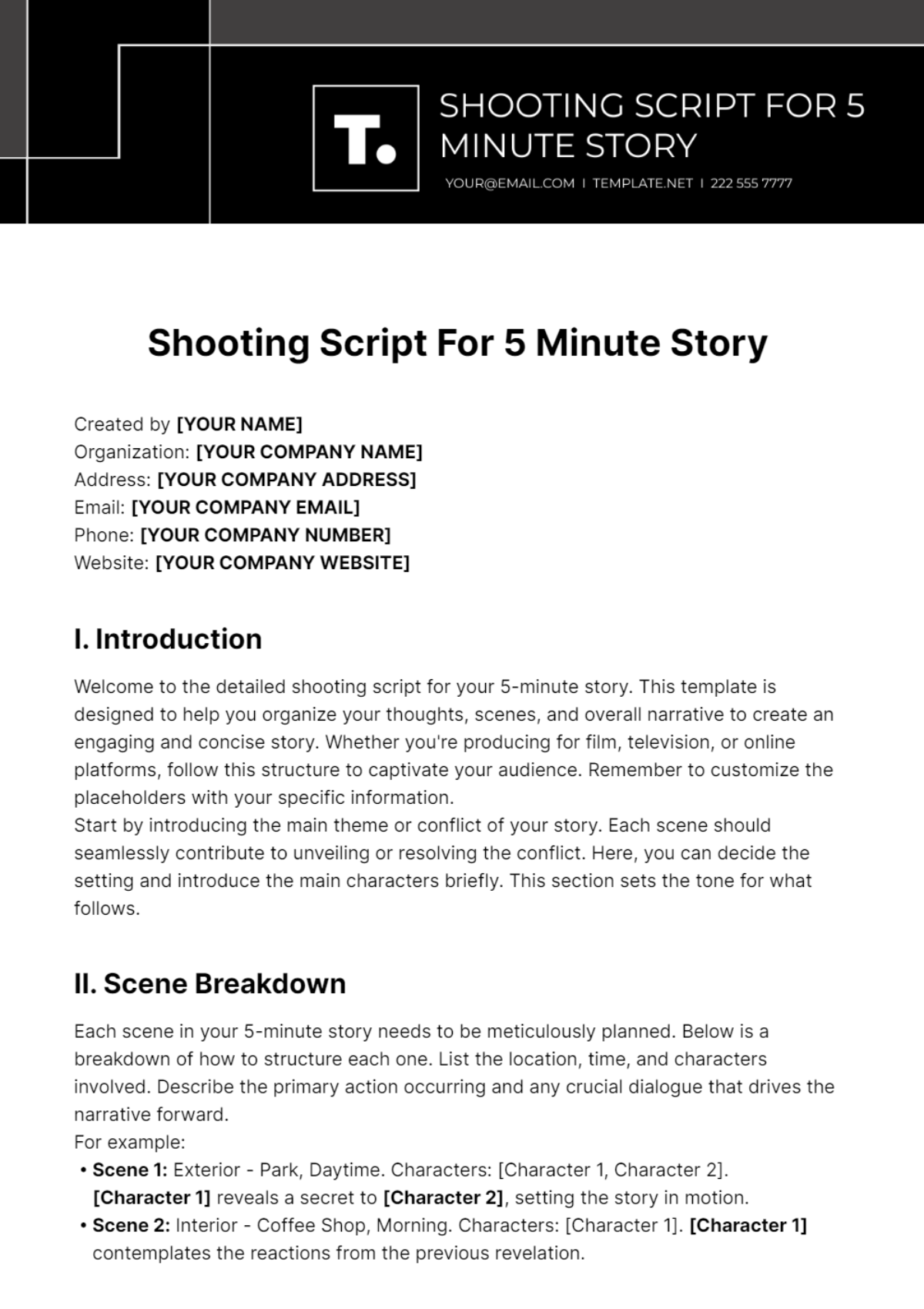 Free Shooting Script For 5 Minute Story Template - Edit Online ...