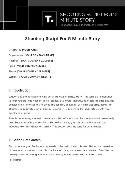 Free Shooting Script For 5 Minute Story Template to Edit Online