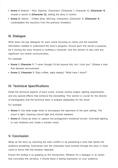 Free Shooting Script For 5 Minute Story Template to Edit Online