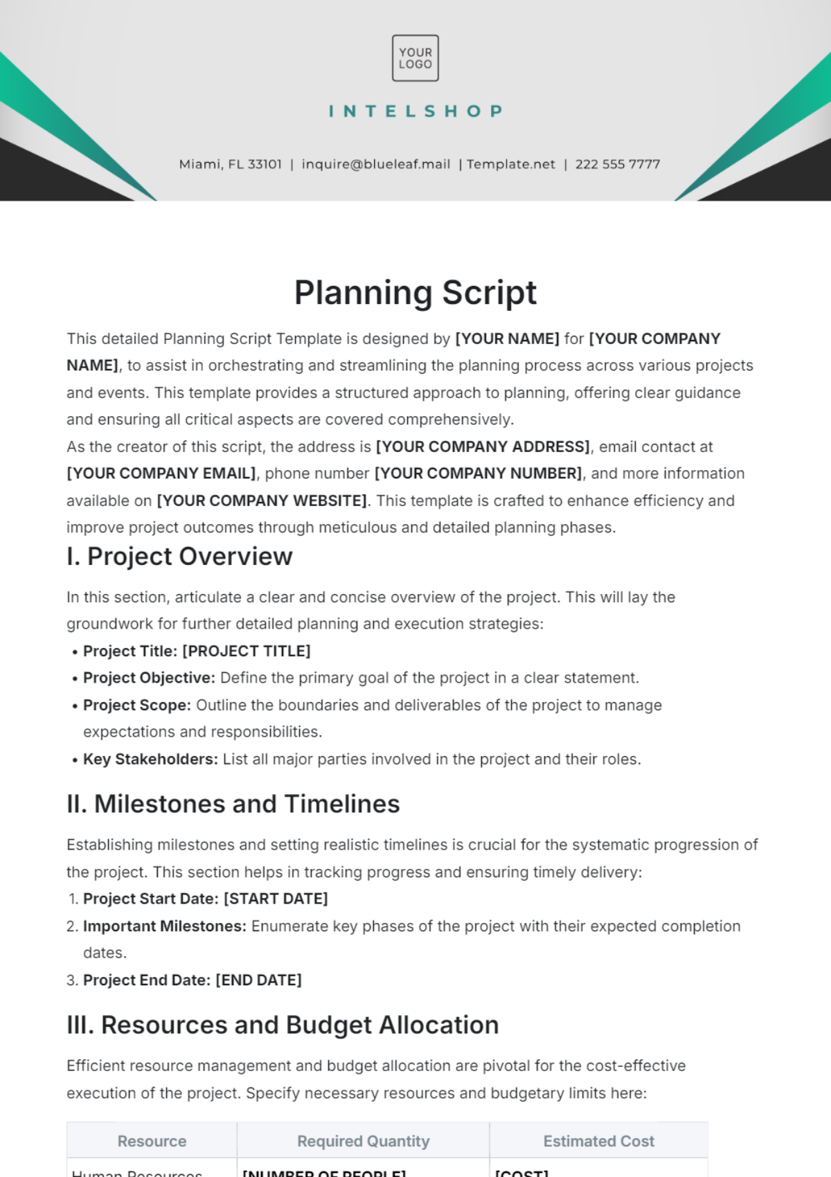 Planning Script Template - Edit Online & Download