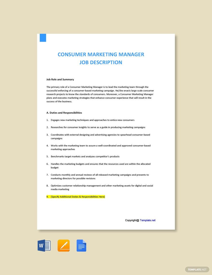Free Consumer Marketing Manager Job Description Template