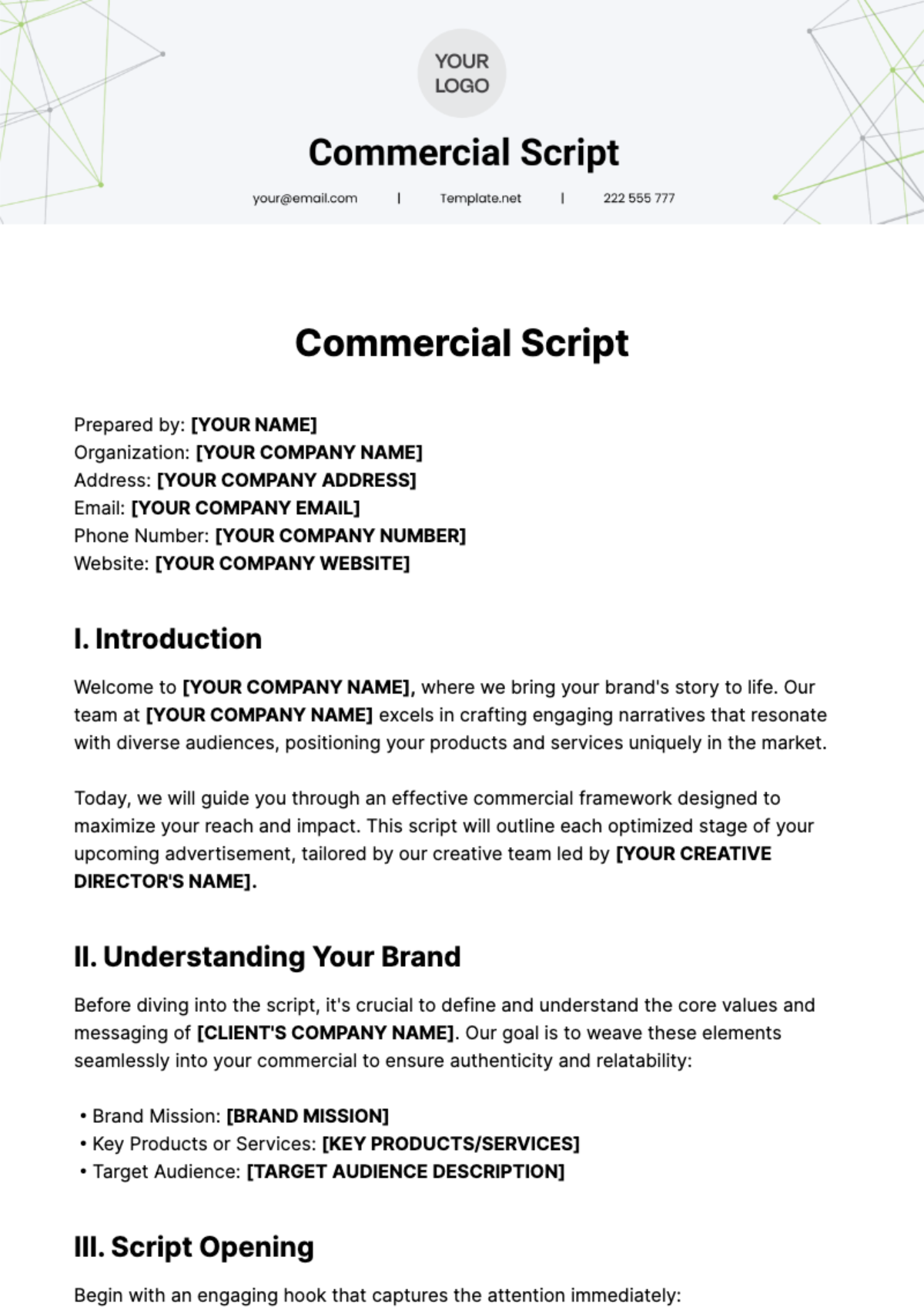 Commercial Script Template