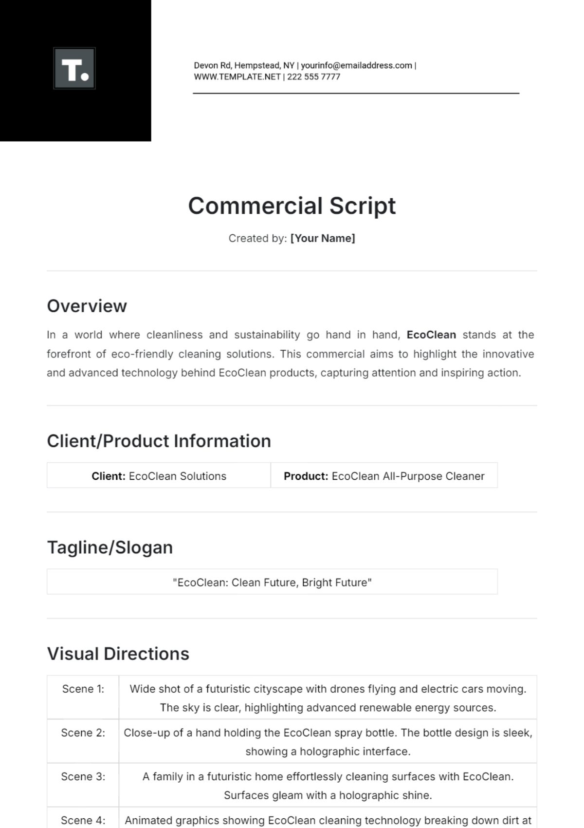 Commercial Script Template - Edit Online & Download