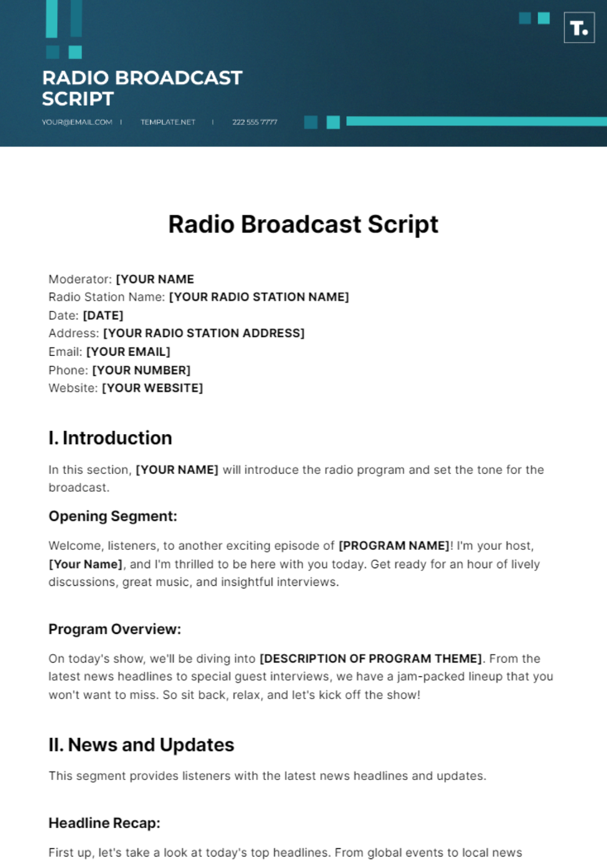 Radio Broadcast Script Template
