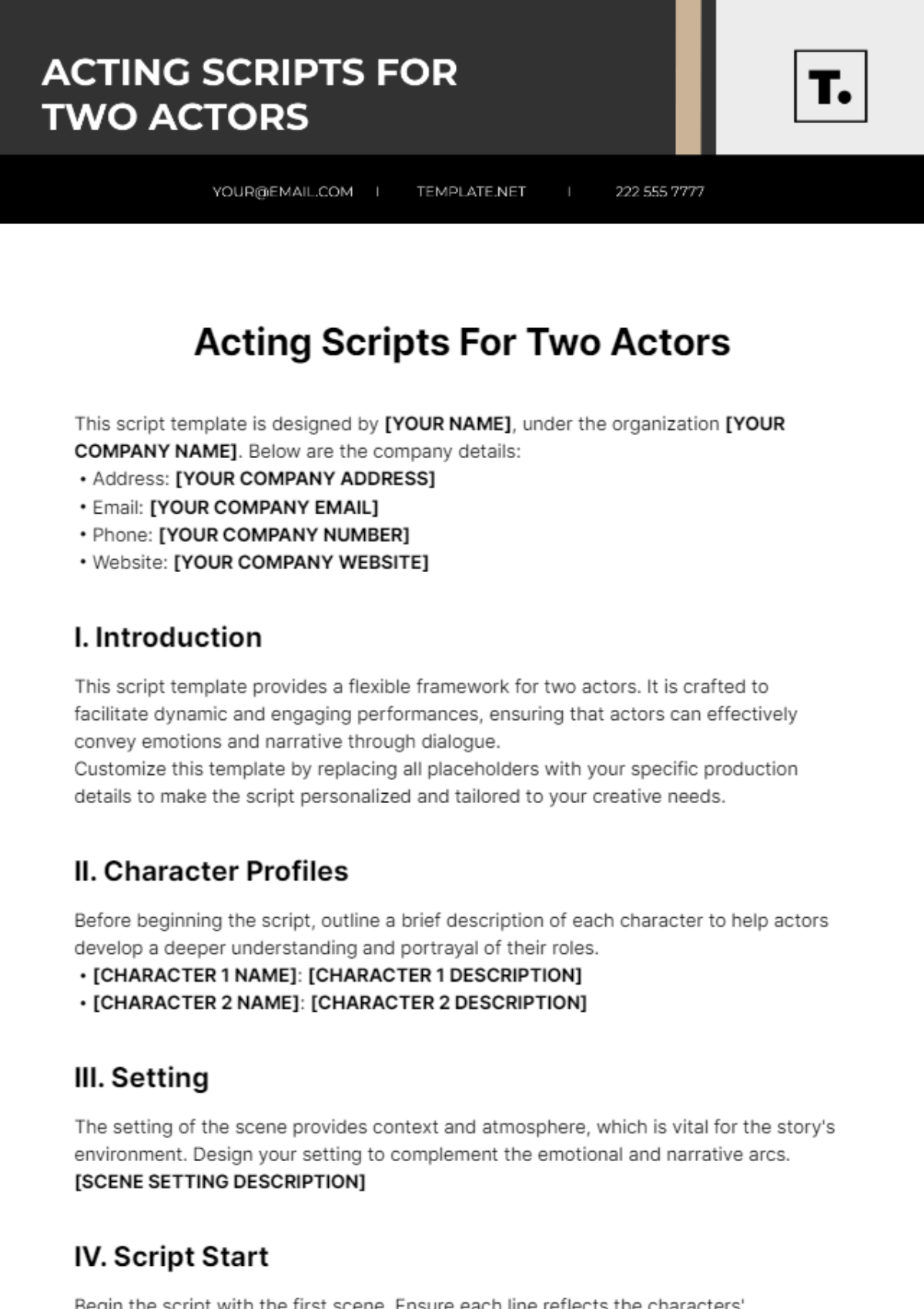 Acting Scripts For Two Actors Template - Edit Online & Download