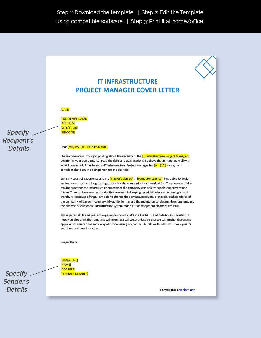 IT Infrastructure Project Manager Cover Letter
