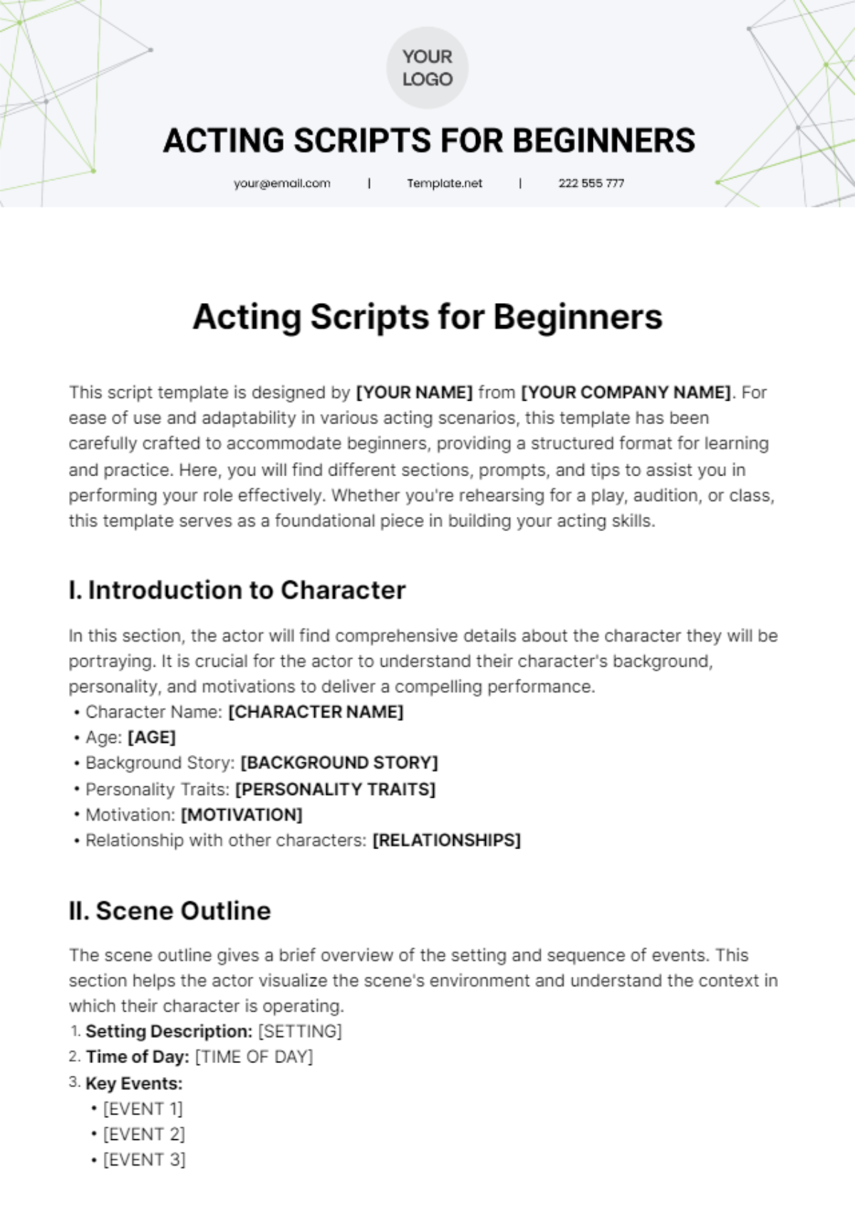 Acting Scripts For Beginners Template