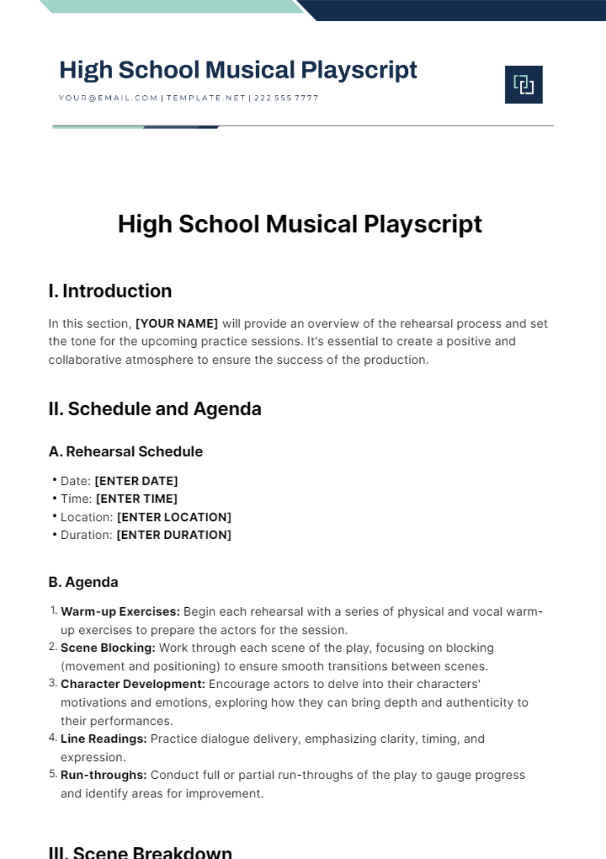 High School Musical Playscript Template