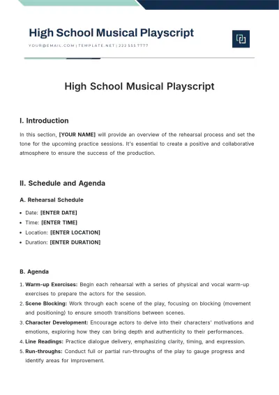 Free High School Musical Playscript Template to Edit Online