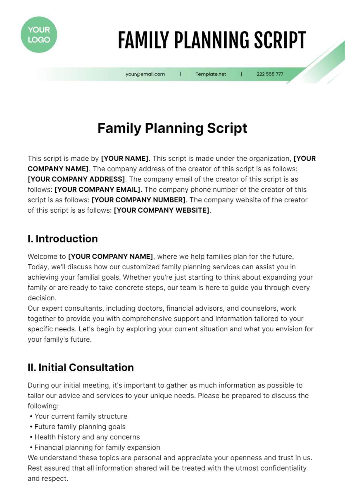 Family Planning Script Template