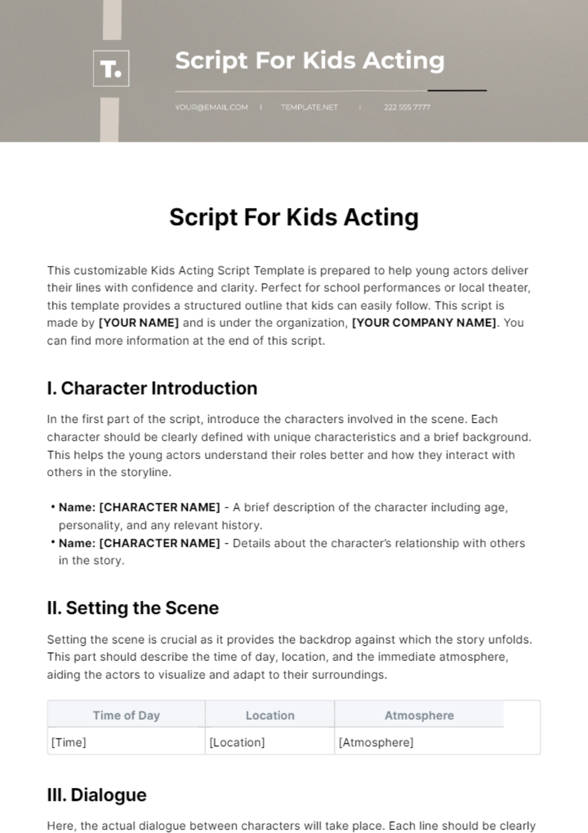 Script For Kids Acting Template