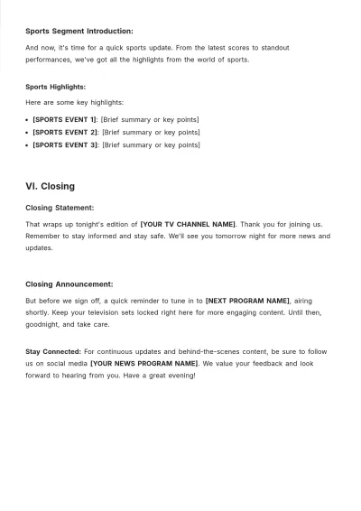 Free TV News Script Template to Edit Online