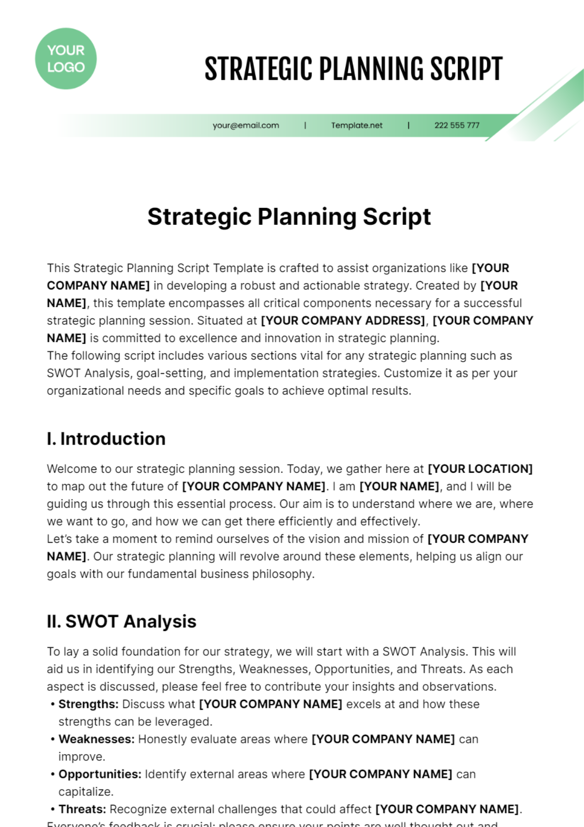 Strategic Planning Script Template