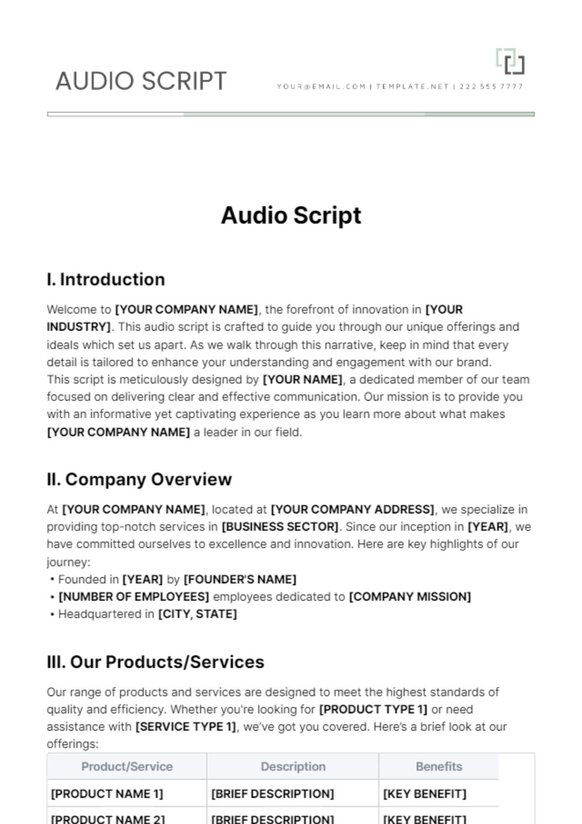 Audio Script Template