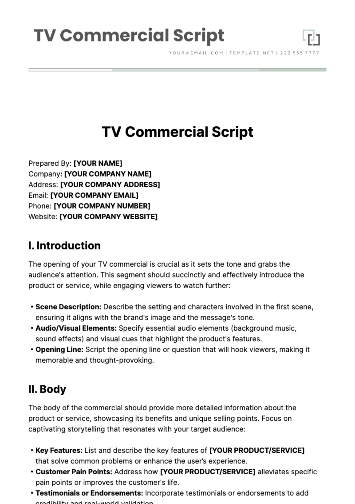 TV Commercial Script  Template