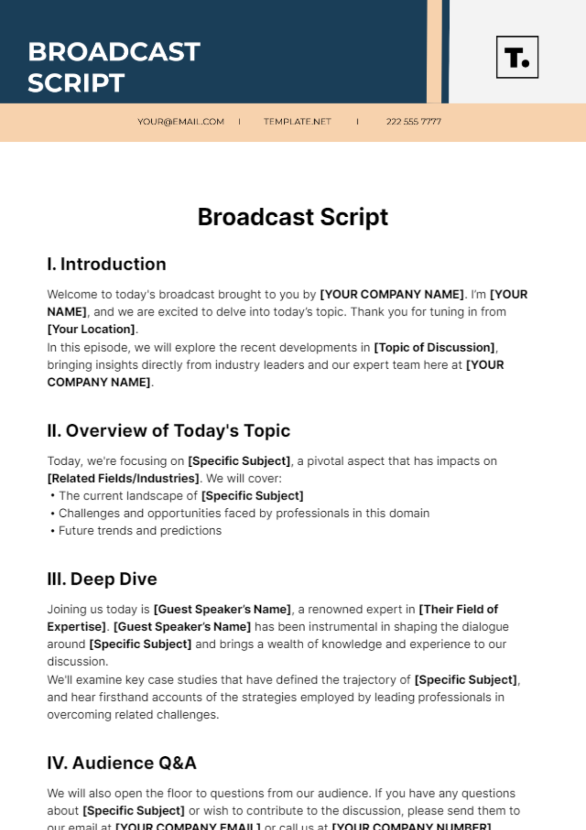 Broadcast Script Template