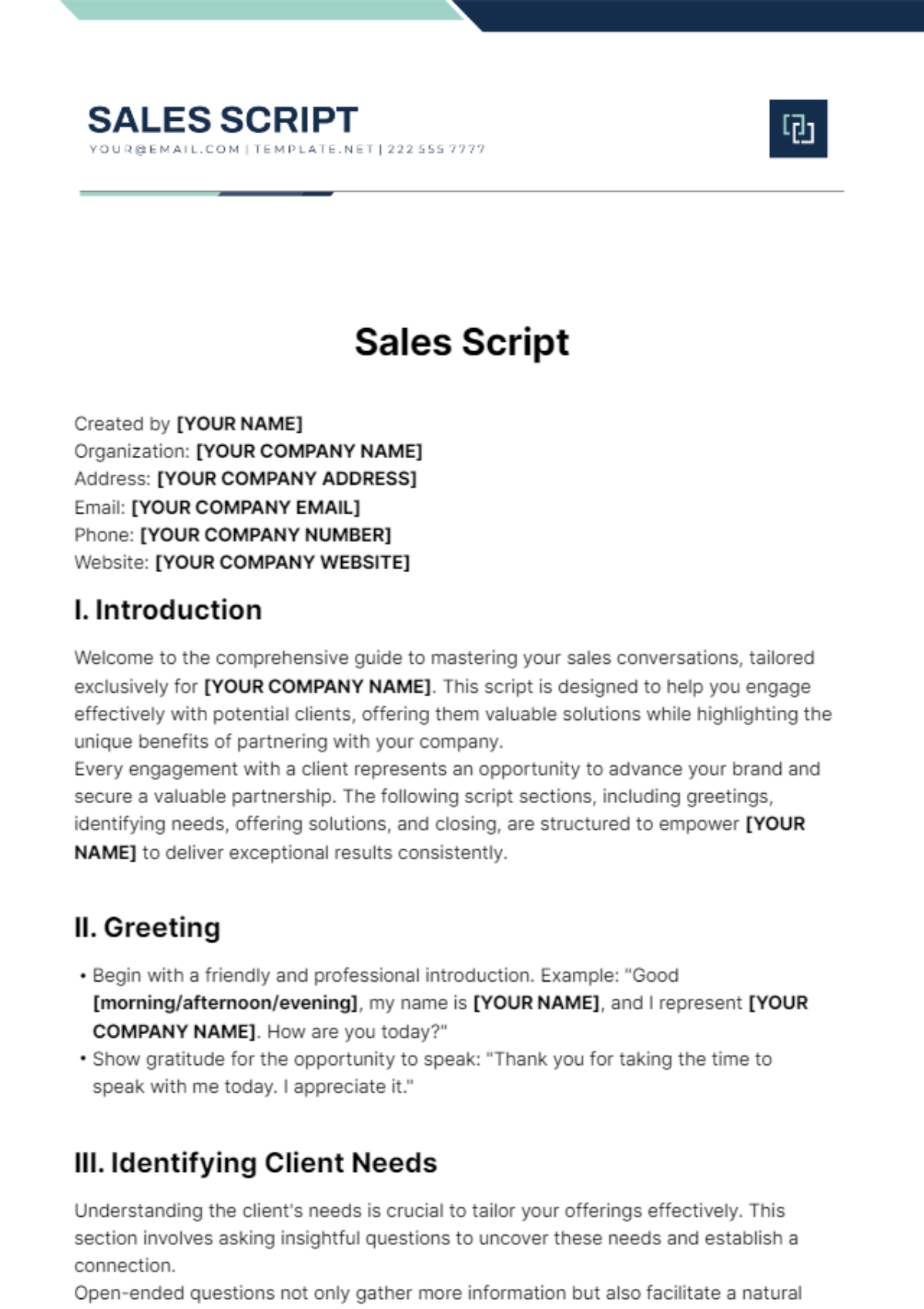 Sales Script Template