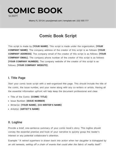 Free Comic Book Script Template to Edit Online