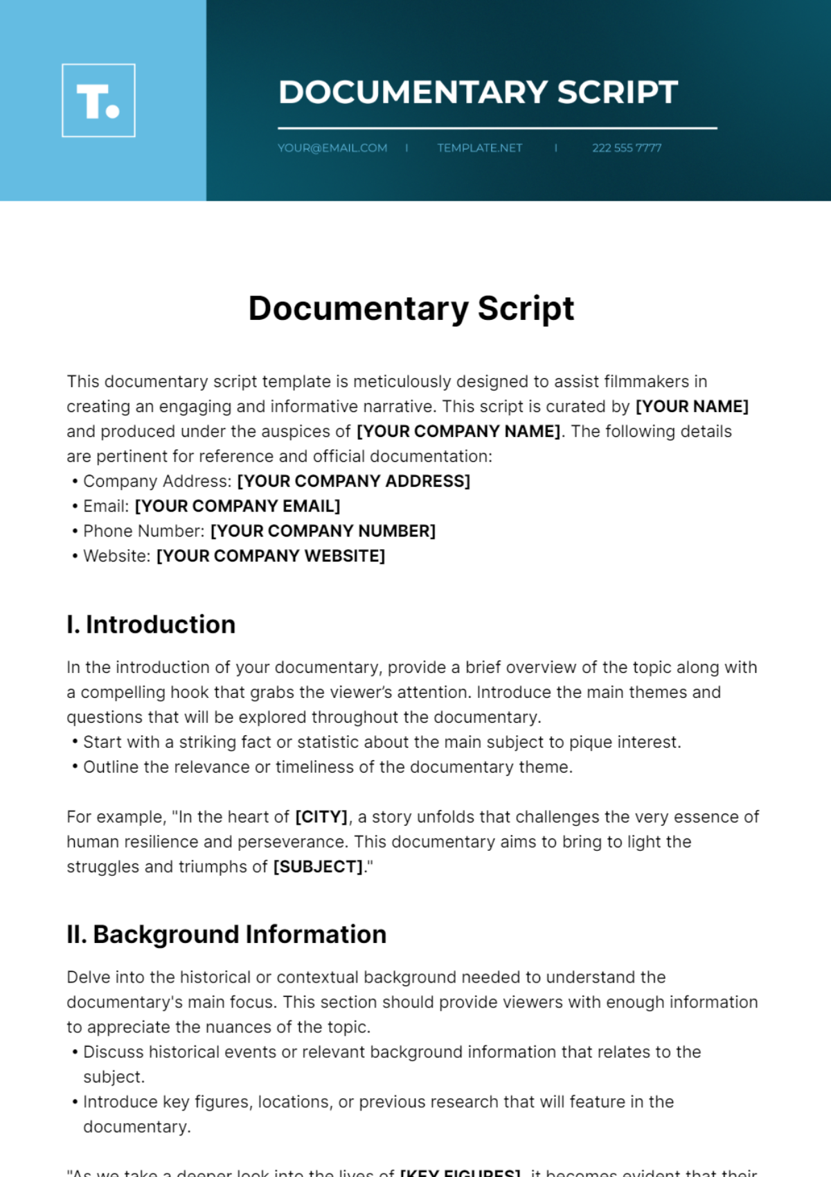 Documentary Script Template